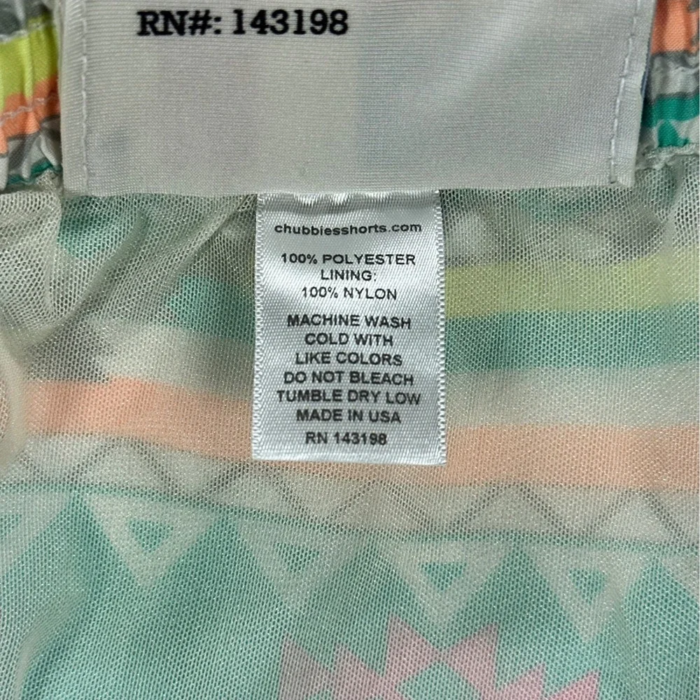 Chubbies Swim Trunks Mens XL Teal Geometric Tribal Print Retro Mesh Lined Shorts